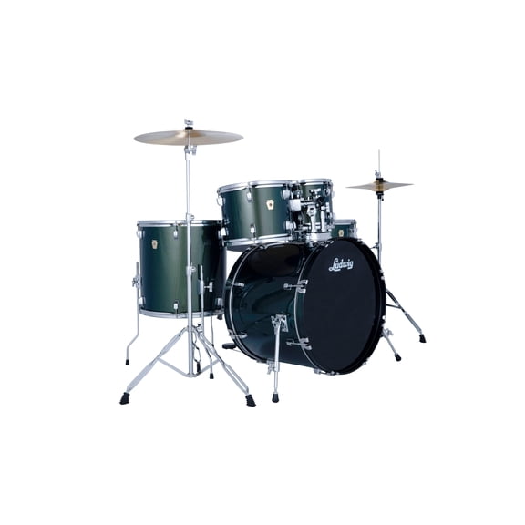 Ludwig Accent Drive 5PC Drum Set W/Hardware & Wuhan Cymbals, 22" Bass Drum, Jade Dust
