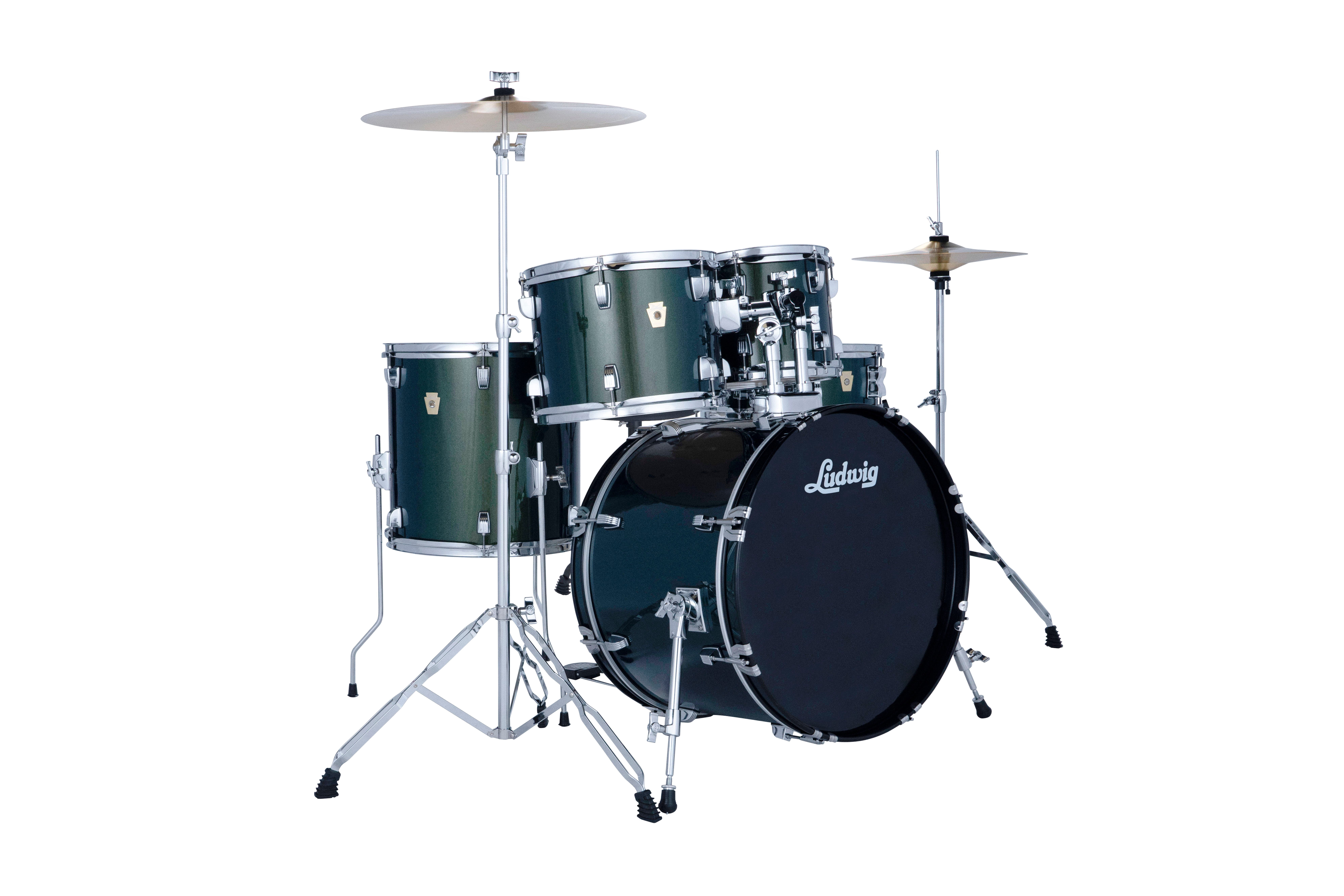 Ludwig Accent Fuse 5PC Drum Set W/Hardware & Wuhan Cymbals, 20" Bass Drum, Jade Dust