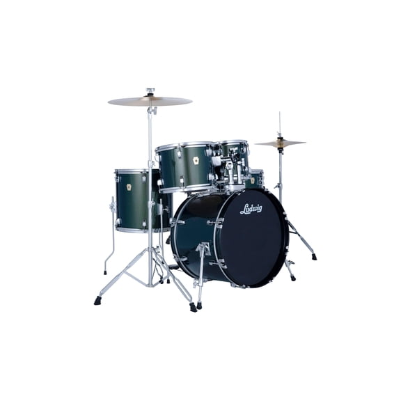 Ludwig Accent Fuse 5PC Drum Set W/Hardware & Wuhan Cymbals, 20" Bass Drum, Jade Dust