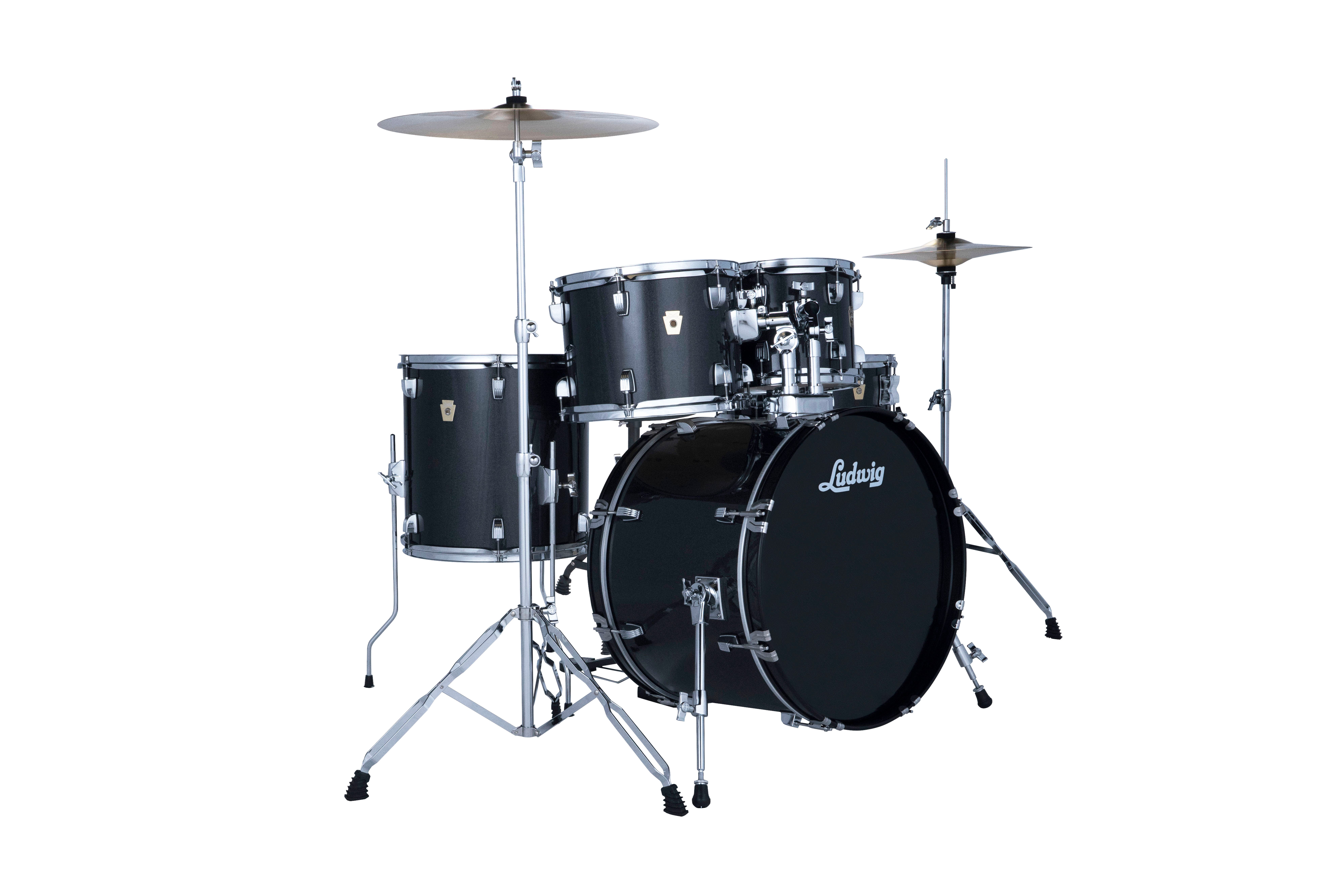 Ludwig Accent Fuse 5PC Drum Set W/Hardware & Wuhan Cymbals, 20" Bass Drum, Moon Dust