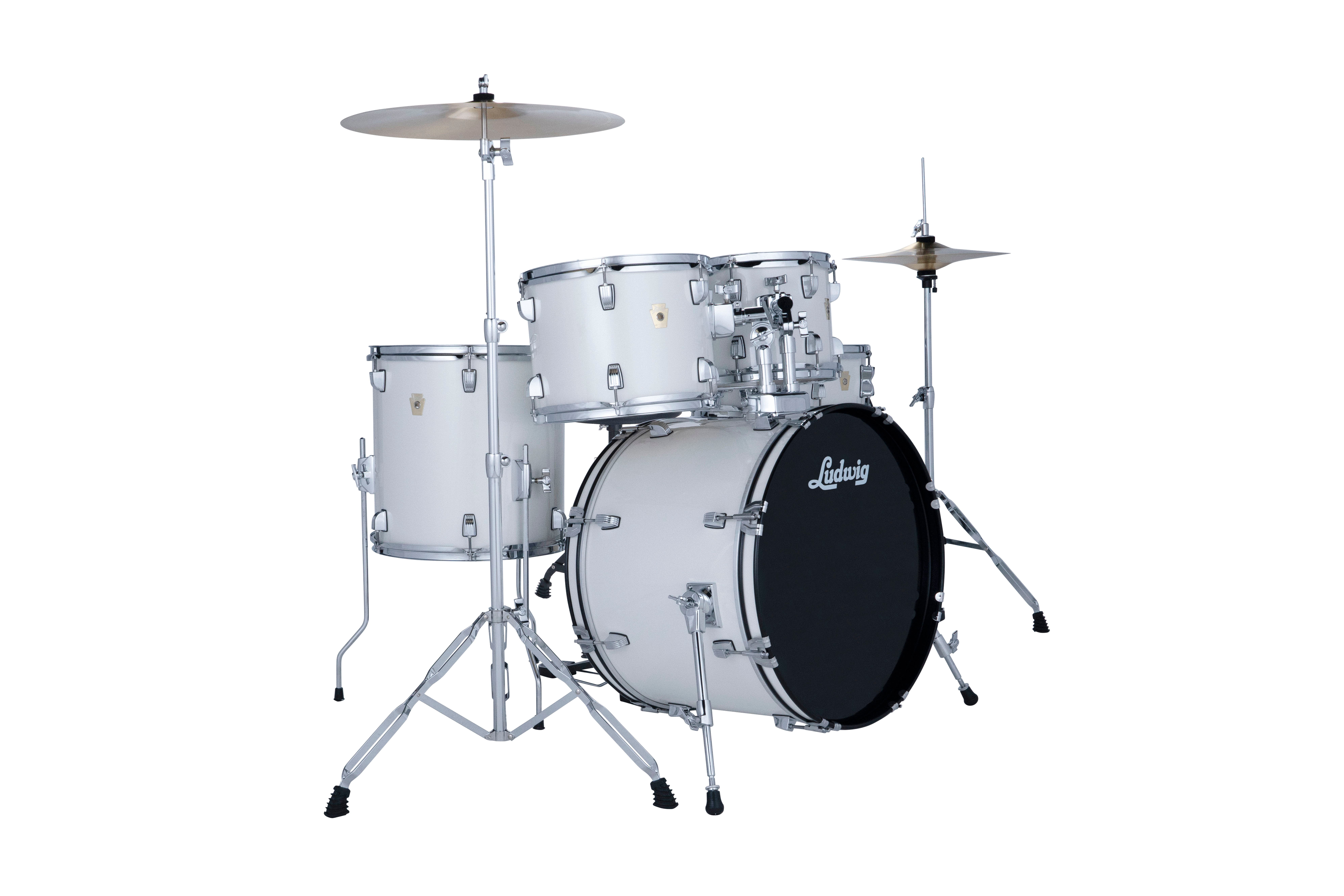 Ludwig Ludwig Accent Fuse 5PC Drum Set W/Hardware & Wuhan Cymbals, 20" Bass Drum, Snow Dust
