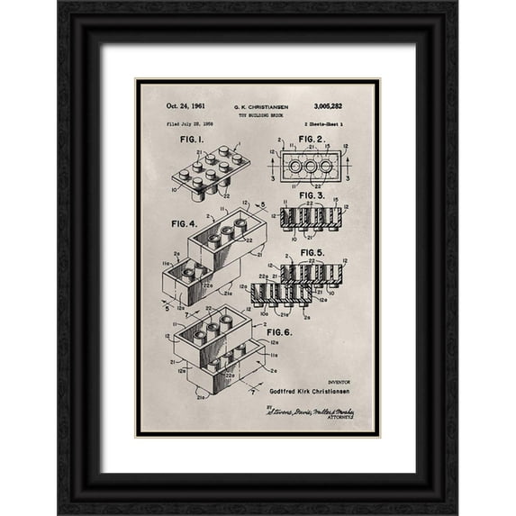 Ludwig, Alicia 11x14 Black Ornate Wood Framed with Double Matting Museum Art Print Titled - Patent--Lego