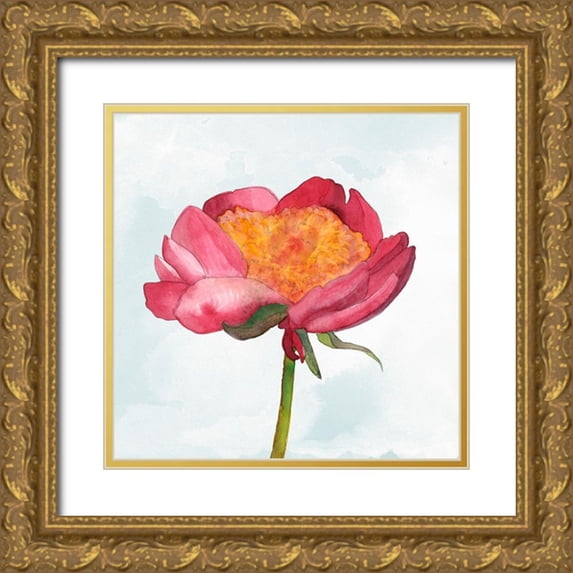 Ludwig, Alicia 12x12 Gold Ornate Wood Framed with Double Matting Museum Art Print Titled - Joyful Peony II