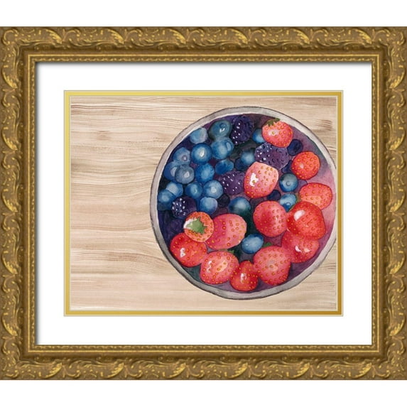 Ludwig, Alicia 14x12 Gold Ornate Wood Framed with Double Matting Museum Art Print Titled - Bowls of Fruit III