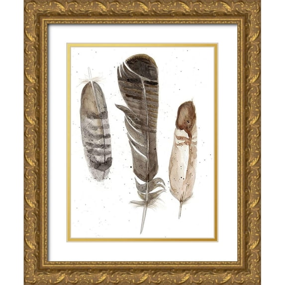 Ludwig, Alicia 19x24 Gold Ornate Wood Framed with Double Matting Museum Art Print Titled - Custom Earthtone Feathers I (ASH)