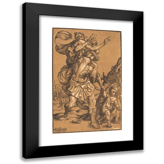 Ludwig Büsinck 11x14 Black Modern Framed Museum Art Print Titled - Aeneas Saving His Father from Troy
