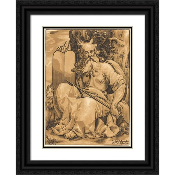 Ludwig Büsinck 19x24 Black Ornate Framed Double Matted Museum Art Print Titled: Moses with the Tablets of Law
