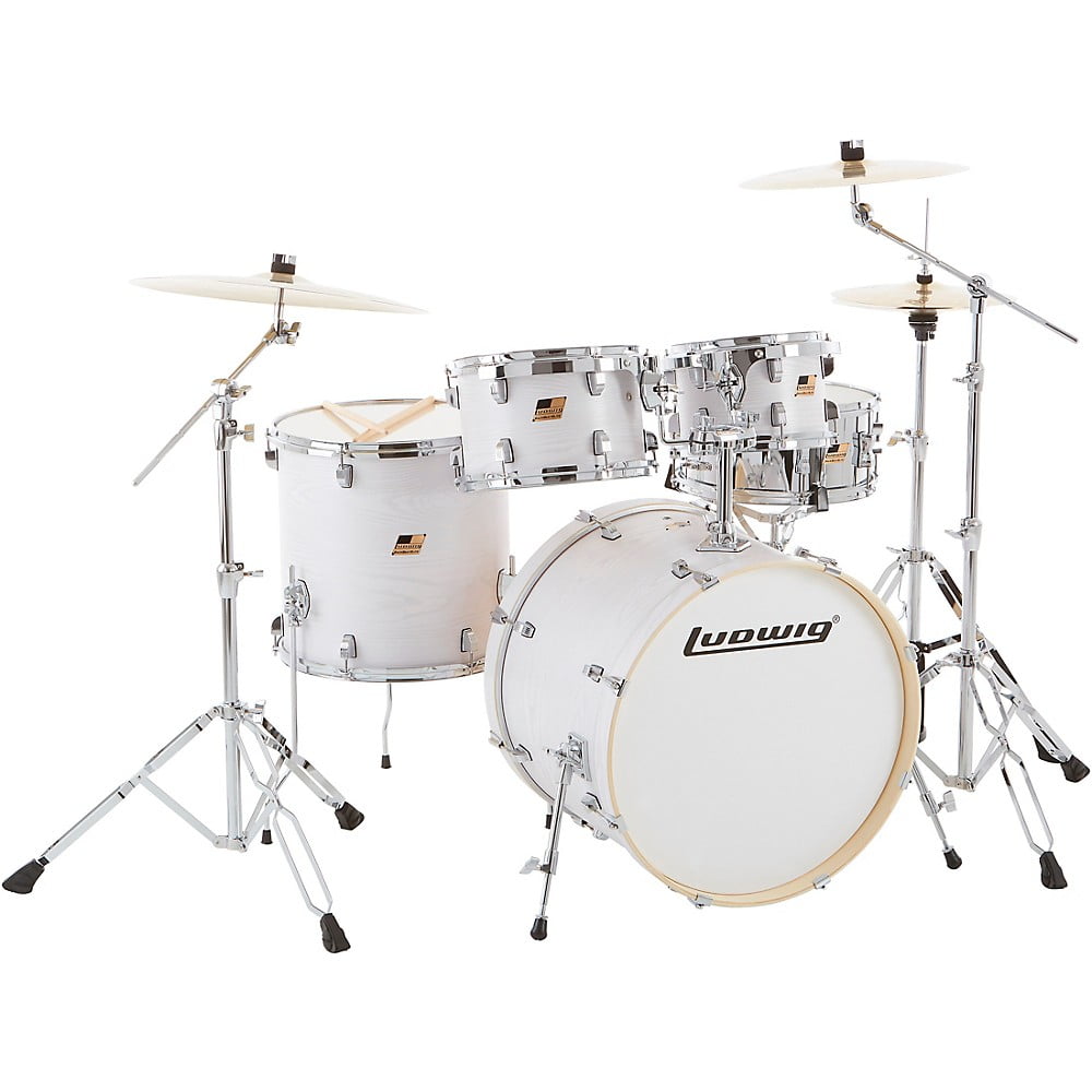 Ludwig BackBeat Elite 5Piece Complete Drum Set With 22" Bass Drum, Hardware and Cymbals Arctic