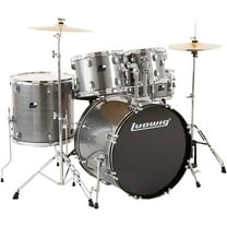 Ludwig Backbeat Complete 5-Piece Drum Set with Hardware and Cymbals, Metallic Silver Sparkle