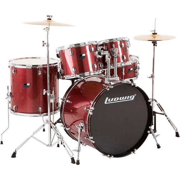 Ludwig Backbeat Complete 5-Piece Drum Set with Hardware and Cymbals, Wine Red Sparkle