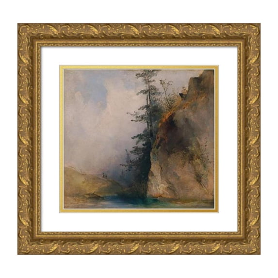 Ludwig Czerny 16x15 Gold Ornate Wood Frame and Double Matted Museum Art Print Titled - Felsabhang Am Bach (1849)