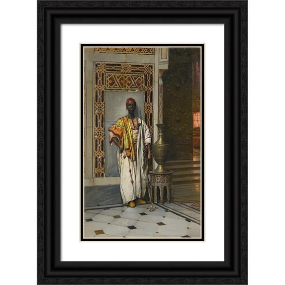 Ludwig Deutsch 13x18 Black Ornate Wood Framed Double Matted Museum Art Print Titled - The Sentinel (1885)