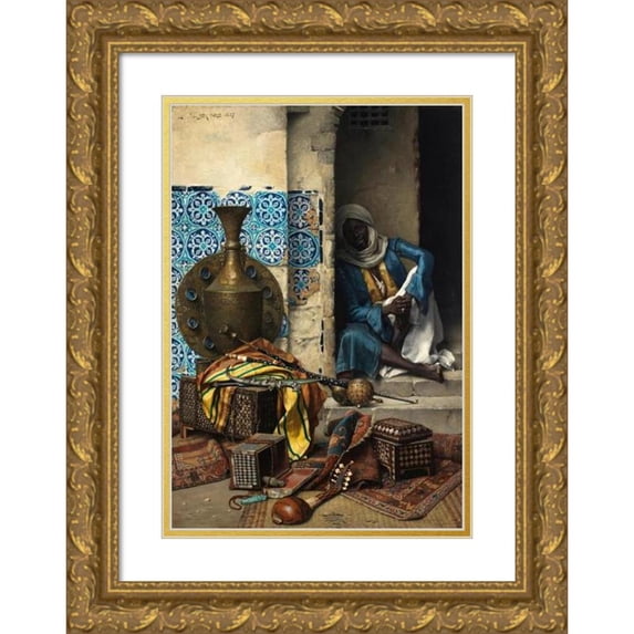 Ludwig Deutsch 18x24 Gold Ornate Framed and Double Matted Museum Art Print Titled - A Dealer in Artefacts (1887)