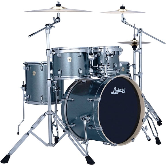 Ludwig Evolution 5-Piece Drum Kit w/20" Bass Drum, Hardware, and Paiste Cymbals, Atlantic Sparkle