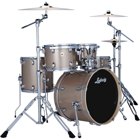 Ludwig Evolution 5-Piece Drum Kit w/20" Bass Drum, Hardware, and Paiste Cymbals, Prosecco Sparkle