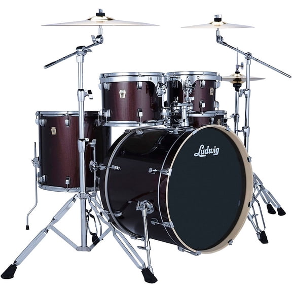 Ludwig Evolution 5-Piece Drum Kit w/22" Bass Drum, Hardware, and Paiste Cymbals, Caramel Sparkle