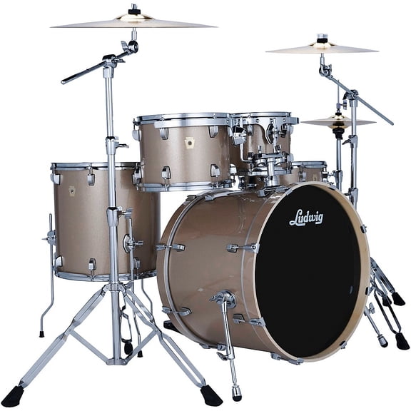 Ludwig Evolution 5-Piece Drum Kit w/22" Bass Drum, Hardware, and Paiste Cymbals, Prosecco Sparkle