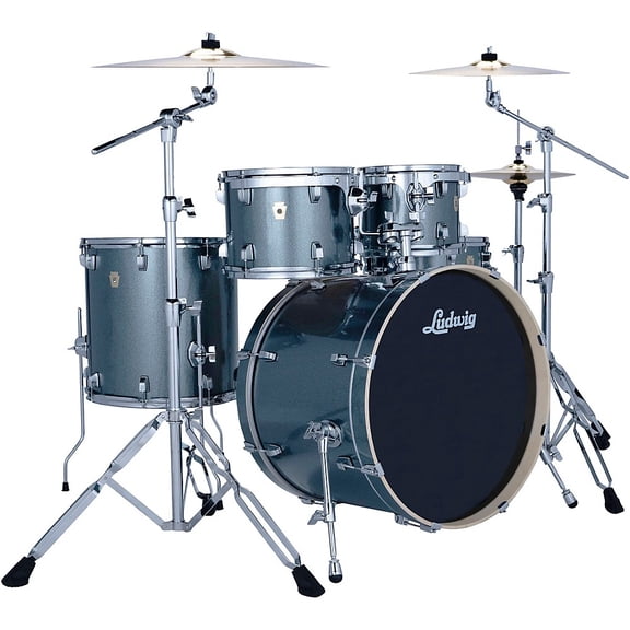 Ludwig Evolution 6-Piece Drum Kit w/22" Bass Drum, Hardware, and Paiste Cymbals, Atlantic Sparkle