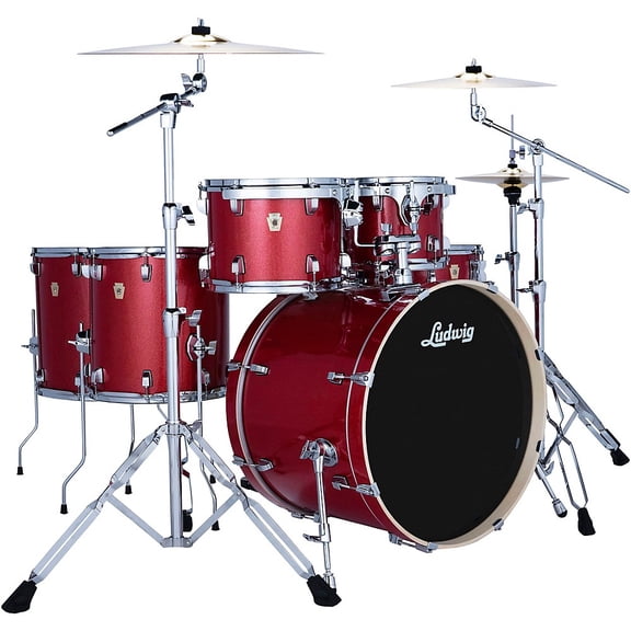 Ludwig Evolution 6-Piece Drum Kit w/22" Bass Drum, Hardware, and Paiste Cymbals, Crimson Sparkle