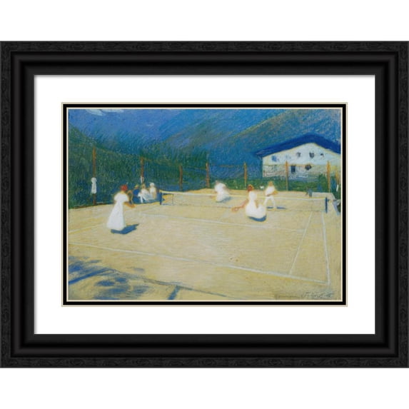 Ludwig Ferdinand Graf 14x11 Black Ornate Wood Framed Double Matted Museum Art Print Titled: Tennis Court in Gossensass (1908)