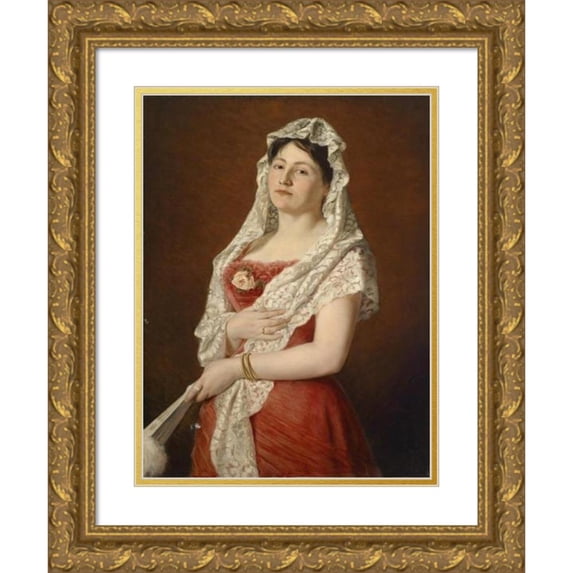 Ludwig Gloss 14x18 Gold Ornate Wood Frame and Double Matted Museum Art Print Titled - Portrait of a Lady (1886)
