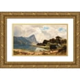 thumbnail image 1 of Ludwig Halauska 14x10 Gold Ornate Wood Frame and Double Matted Museum Art Print Titled - The Drachenstein on Lake Mondsee (1869), 1 of 4