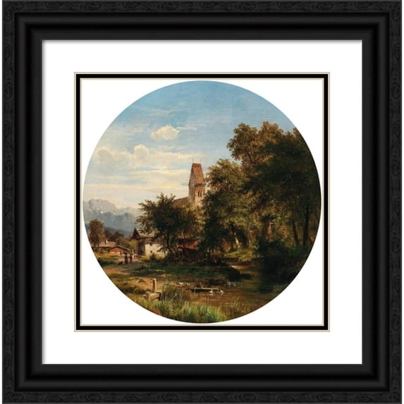 Ludwig Halauska 20x20 Black Ornate Framed Double Matted Museum Art Print Titled: A Scene in the Lower Inn Valley