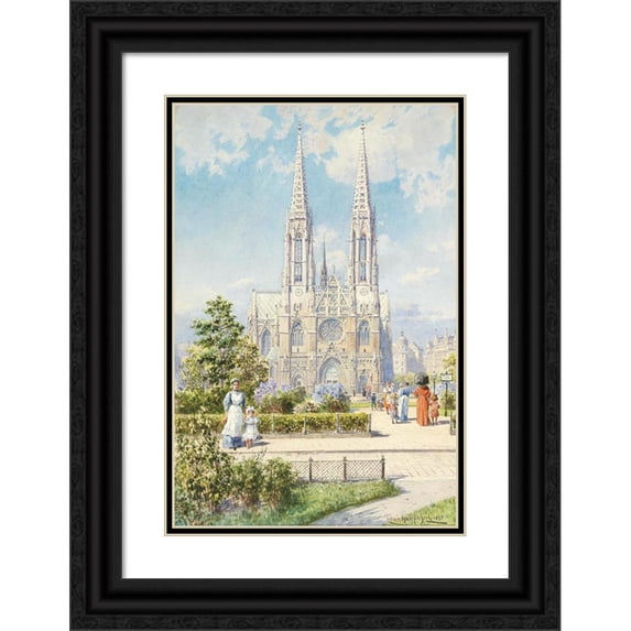Ludwig Hans Fischer 17x24 Black Ornate Framed Double Matted Museum Art Print Titled: A Sunny Day Near Votivkirche