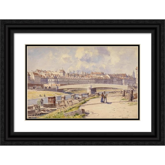 Ludwig Hans Fischer 24x17 Black Ornate Framed Double Matted Museum Art Print Titled: Fischerboats in Danauchanan Who (1855)