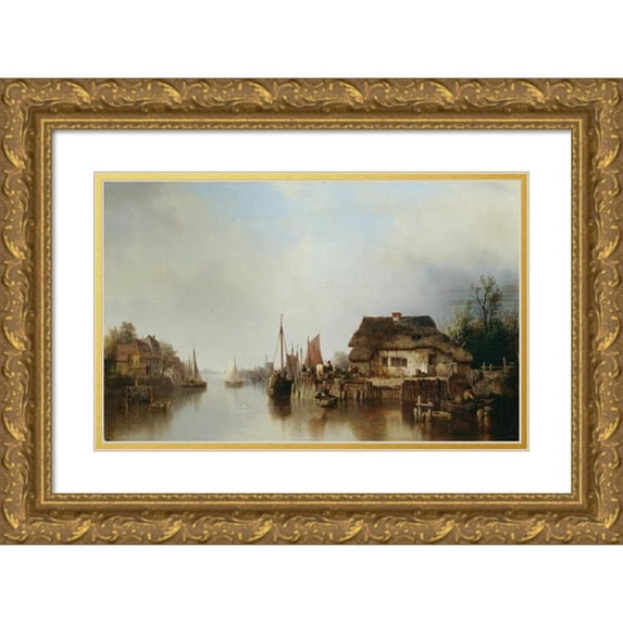 Ludwig Hermann 14x11 Gold Ornate Wood Frame and Double Matted Museum Art Print Titled - Scheldeurfer (1852)