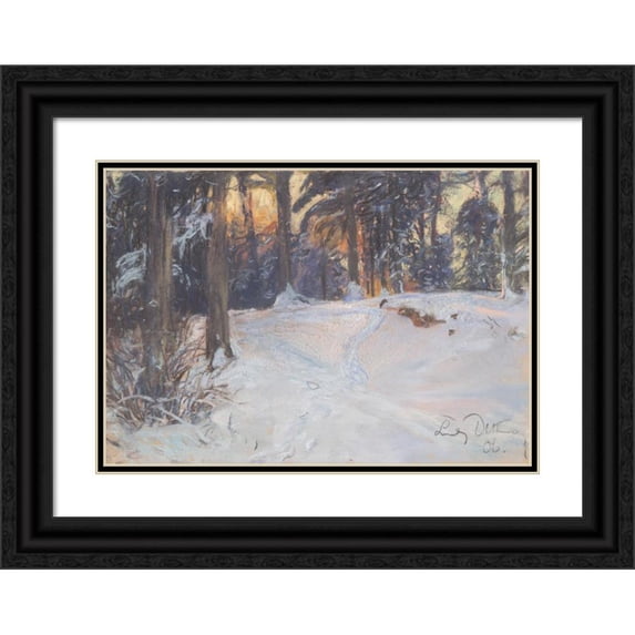 Ludwig Julius Christian Dettmann 18x14 Black Ornate Wood Framed Double Matted Museum Art Print Titled - Winter Woods (1906)