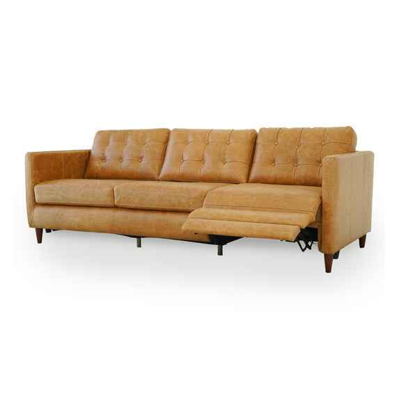 Ludwig Mid Century Genuine Leather Right-Facing Power Inclining Sofa in Tan