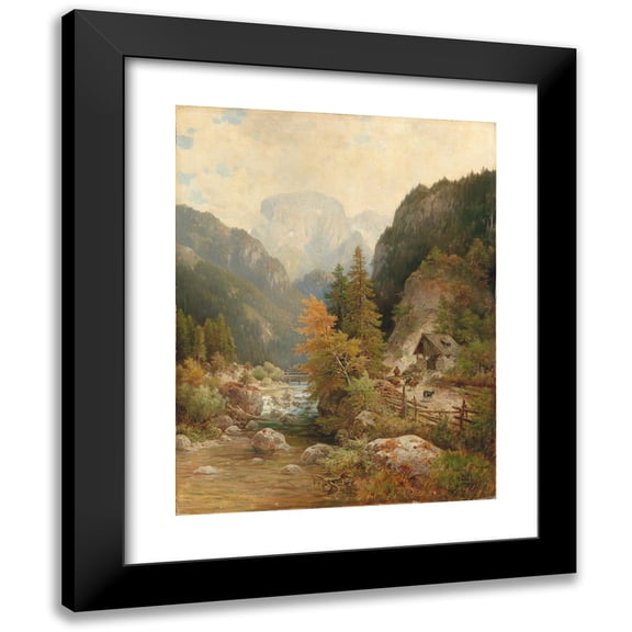 Ludwig Sckell 15x18 Black Modern Framed Museum Art Print Titled - Shepherd and Flock on the Path by a Torrent