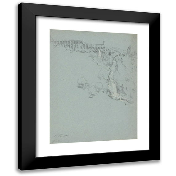 Ludwig Thiersch 12x14 Black Modern Framed Museum Art Print Titled - The Waterfall at Tivoli with the Villa of Maecenas (1851)