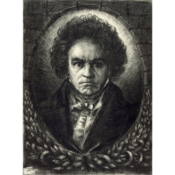 Ludwig Van Beethoven (1770-1827). 20Th Century Etching By Wilibald Wolf Rudinoff History (24 x 36)