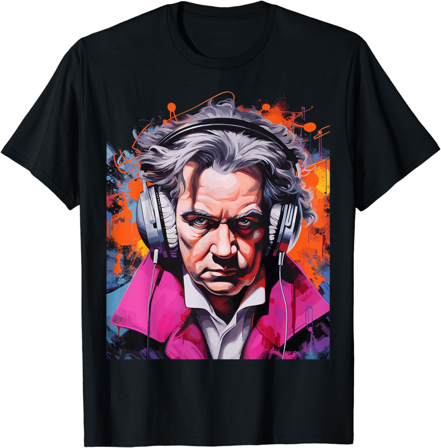T-shirt Uomo Beethoven Rock N Roll, Cotone E Viscosa, Stampa Serigrafica, Taglie S-XXXL