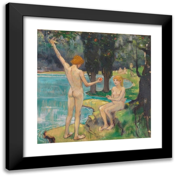Ludwig von Hofmann 20x20 Black Modern Framed Museum Art Print Titled - Adam and Eva (Paradies) (1895-1900)