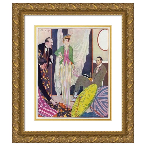 Ludwik Strimpl 12x14 Gold Ornate Wood Frame and Double Matted Museum Art Print Titled - Shopping - the Last Quarter of the Honeymoon (1914)
