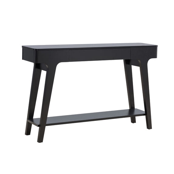 Lue 47 Inch Wood Console Sofa Table, 1 Drawer, Bottom Shelf, Black