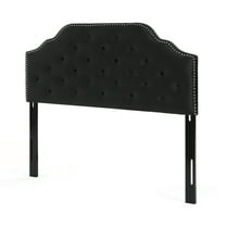 Luella Button Tufted Full/Queen Headboard, Black Velvet
