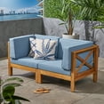 thumbnail image 1 of Luella Outdoor Modular Sectional Acacia Wood Loveseat with Cushions, Teak, Blue, 1 of 8
