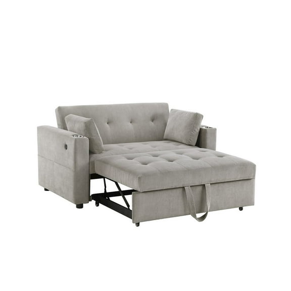 Lilola Home Luelle 57"W Gray Corduroy Convertible Sleeper Loveseat with Cupholders