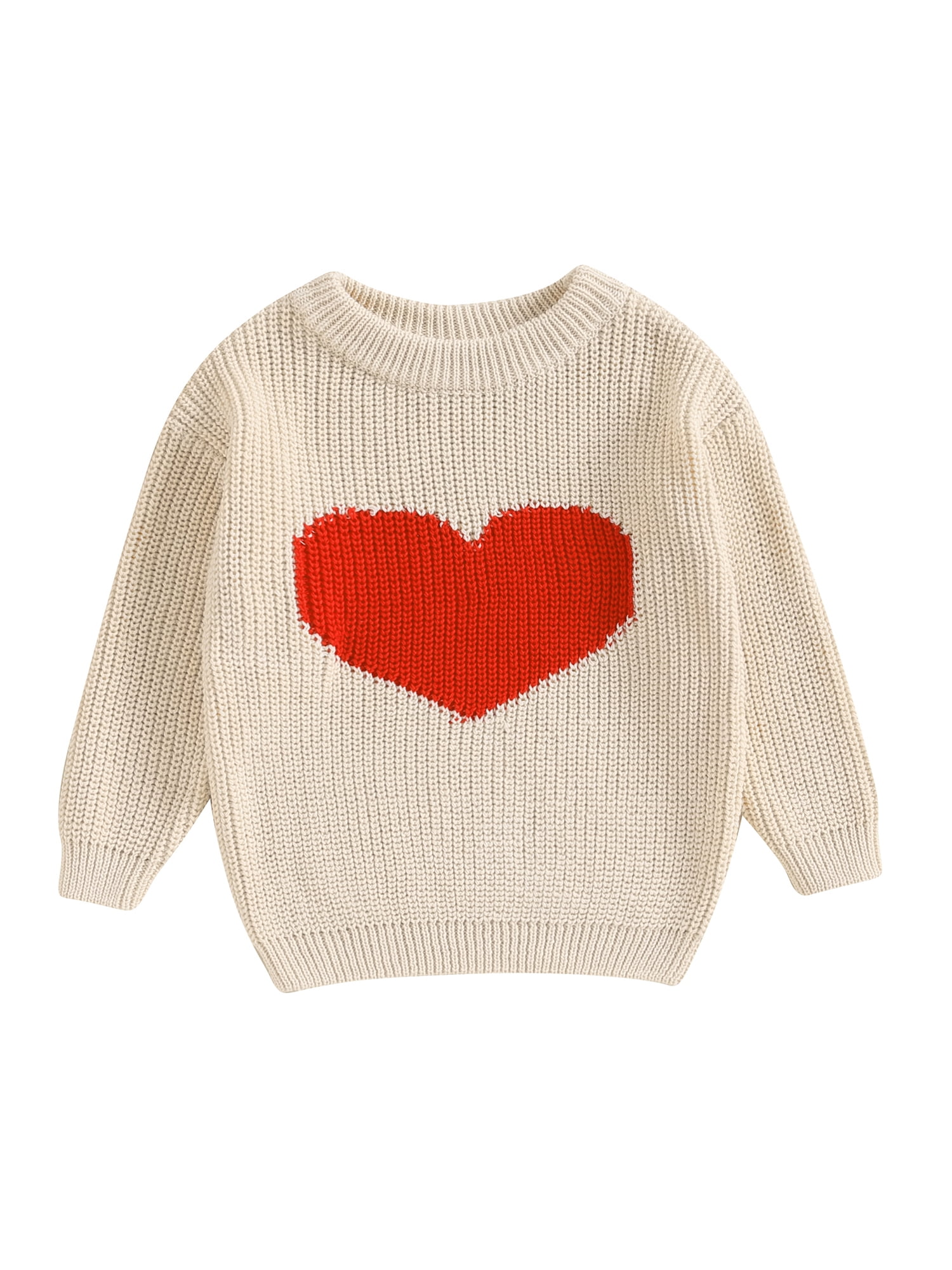 Luethbiezx Baby Girls Knitted Sweater Valentine's Day Heart Print Warm