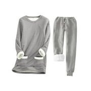 Luethbiezx Fleece Lined Sweatshirt and Elastic Sweatpants Set for Women - Perfect for Staying Warm