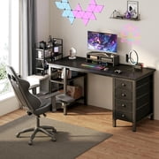 JEZWX Gaming Desk with 4 Fabric Drawers and Storage Shelves, 47 Inch Computer Writing Study Desk for Home Office Bedroom, Black