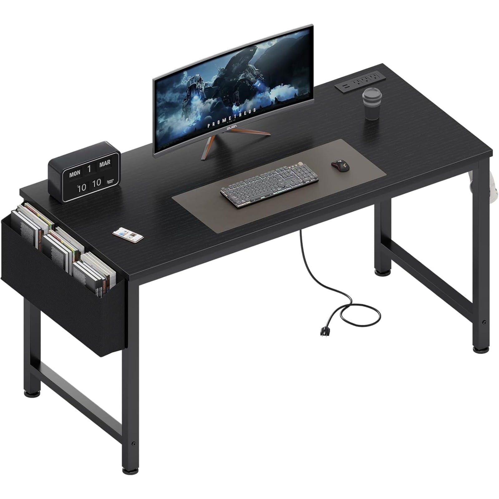 JEZWX Gaming Desk with Power Outlet and Charging Station, 47 Inch Teen Study Table, Home Office Writing Computer Desk, Black
