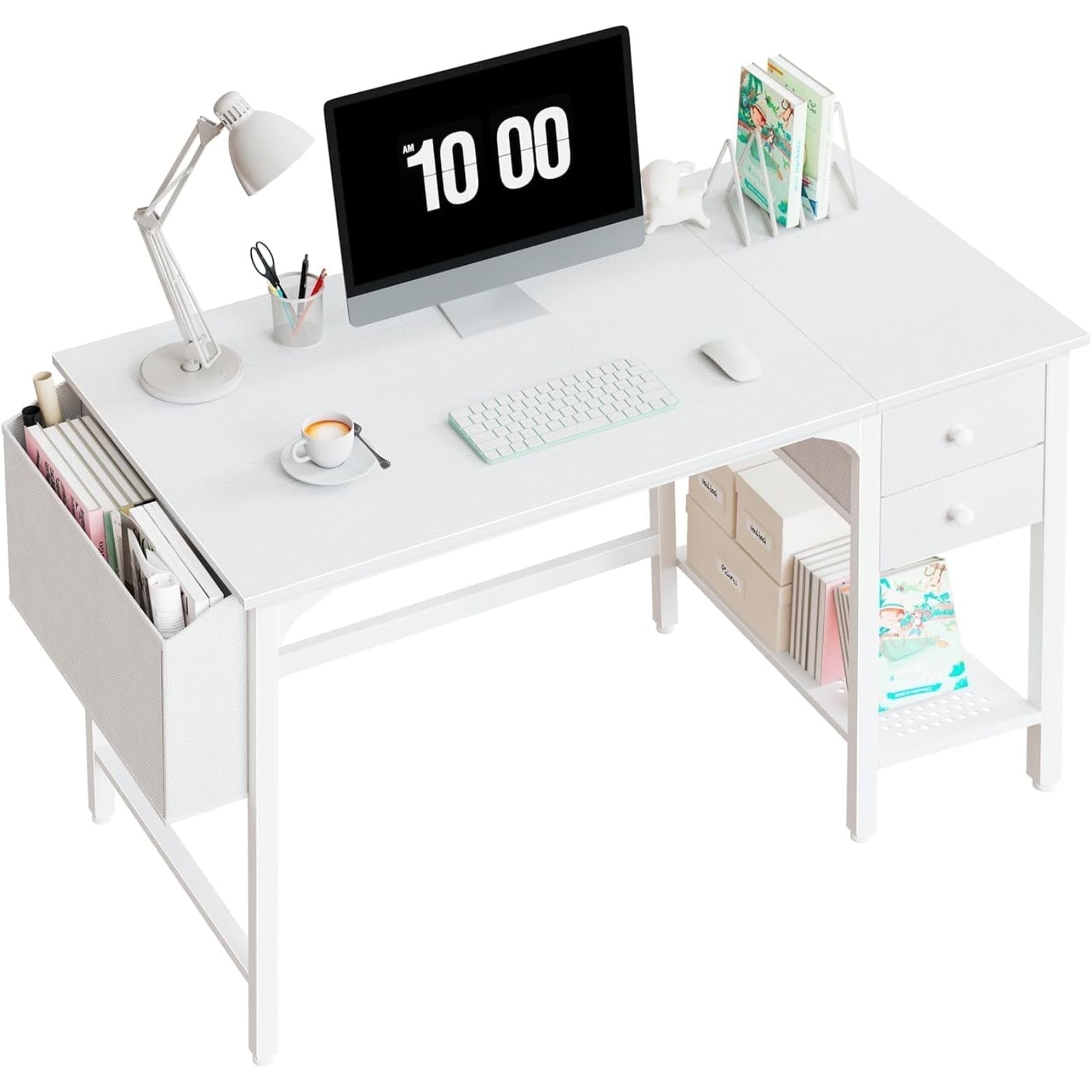 JEZWX 40" White Small Desk with Drawers for Home Office