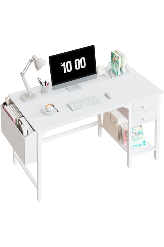 JEZWX 40" White Small Desk with Drawers for Home Office