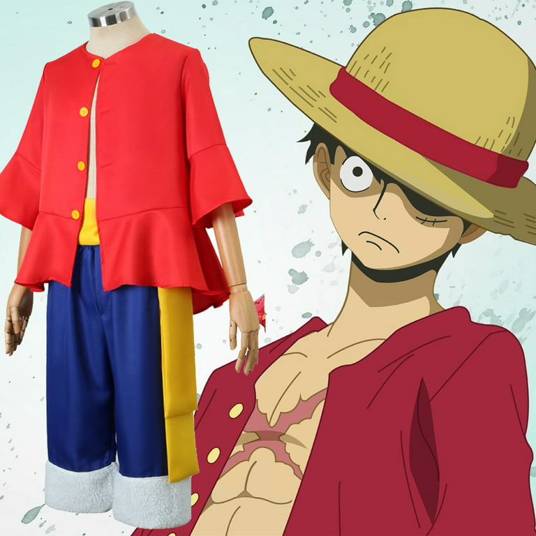 SPORTBANG Anime Luffy Costume Straw Hat Luffy Cosplay Outfits Halloween  Dress Up Party for Boys Aged 3-12 Years