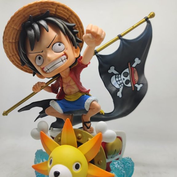 Luffy Figure Q Version Straw Hat Luffy Sunshine Ship Anime Figures 23cm/9.1inch Anime Statue Model Desktop Decoration Ornament Gifts